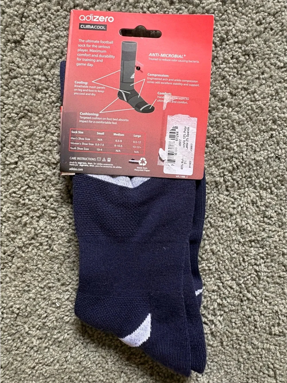 Adidas Adizero Climacool Football Socks Blue Size L NWT Compression Cooling